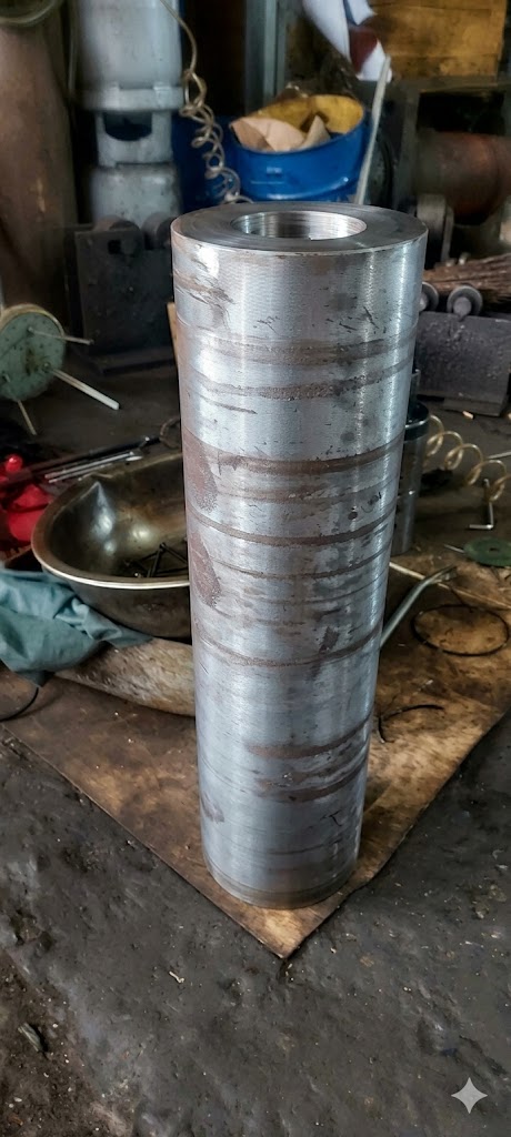 Trục cán được mài thô trước khi đánh bóng gương và xi mạ crom cứng